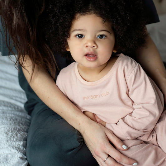 blush pink long sleeve top from the 5am mama. The 5am club logo on the chest