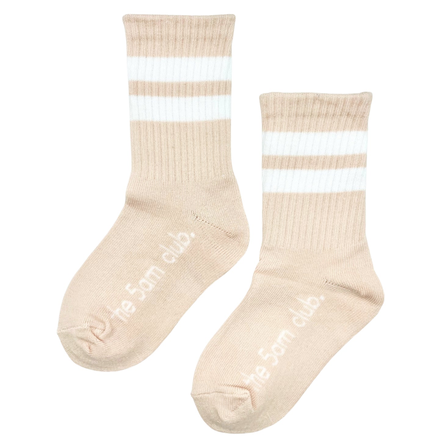 the 5am club kids crew socks caramel with white stripe