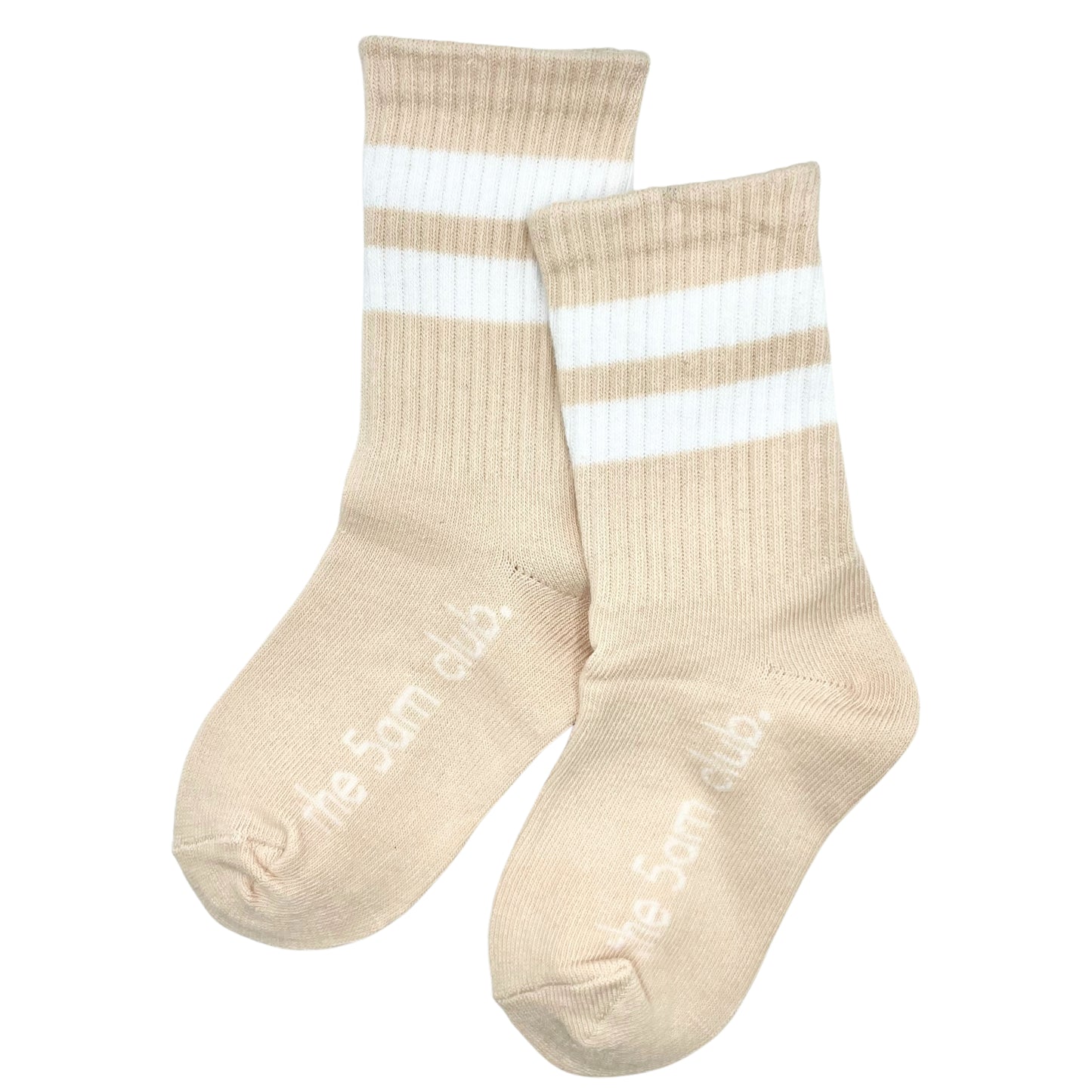 the 5am club kids crew socks caramel with white stripe