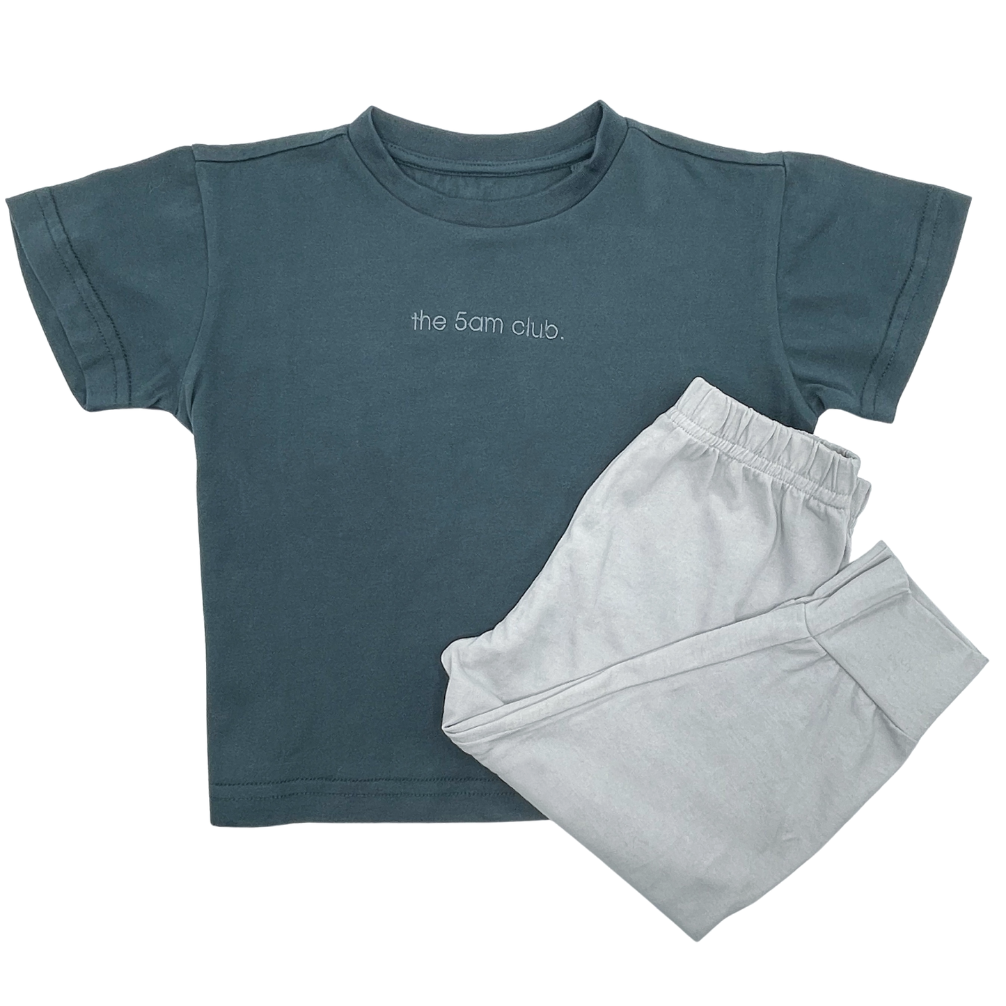 charcoal kids t-shirt with the 5am club logo on the chest