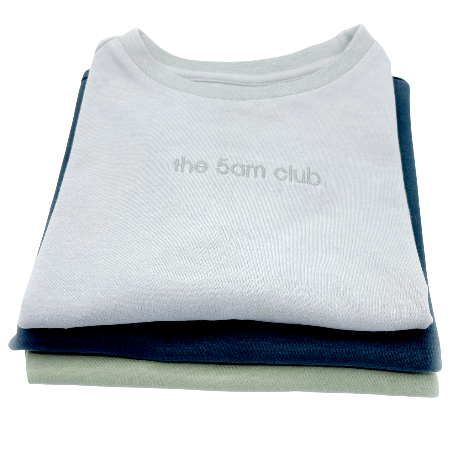 light grey kids t-shirt with the 5am club logo on the chest