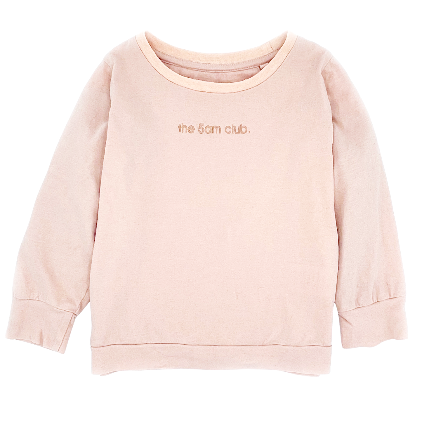 blush pink long sleeve top from the 5am mama. The 5am club logo on the chest