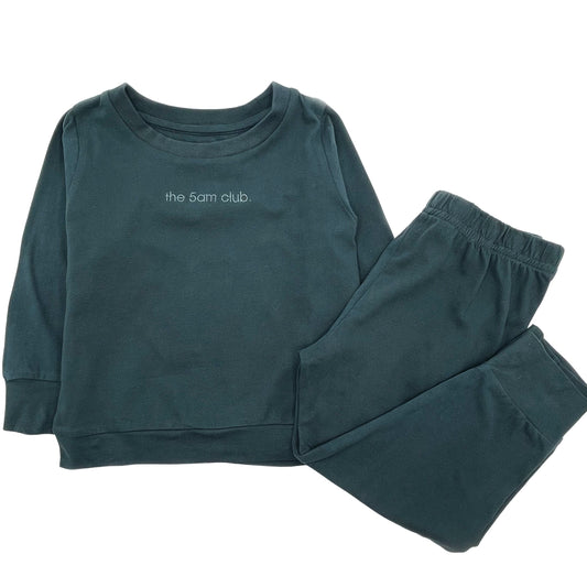 Charcoal long sleeve kids pyjama top with the 5am club logo