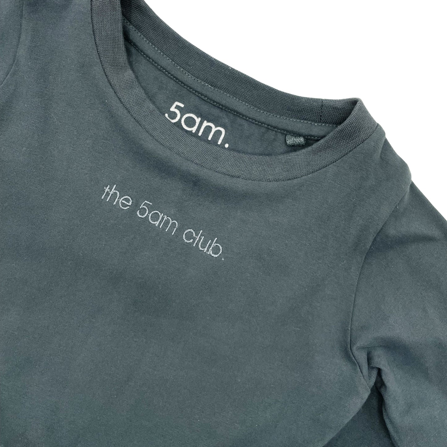Charcoal long sleeve kids pyjama top with the 5am club logo