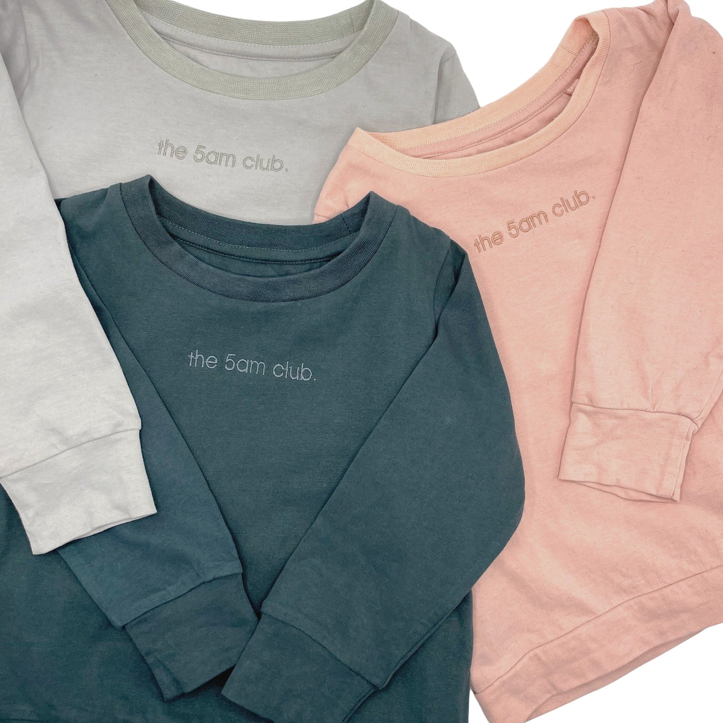 Charcoal long sleeve kids pyjama top with the 5am club logo