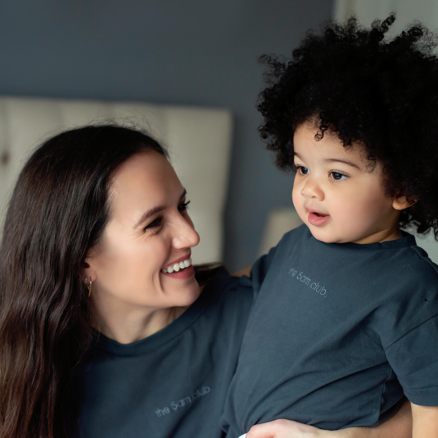 charcoal kids t-shirt with the 5am club logo on the chest