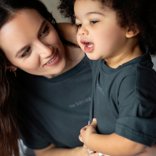 charcoal kids t-shirt with the 5am club logo on the chest