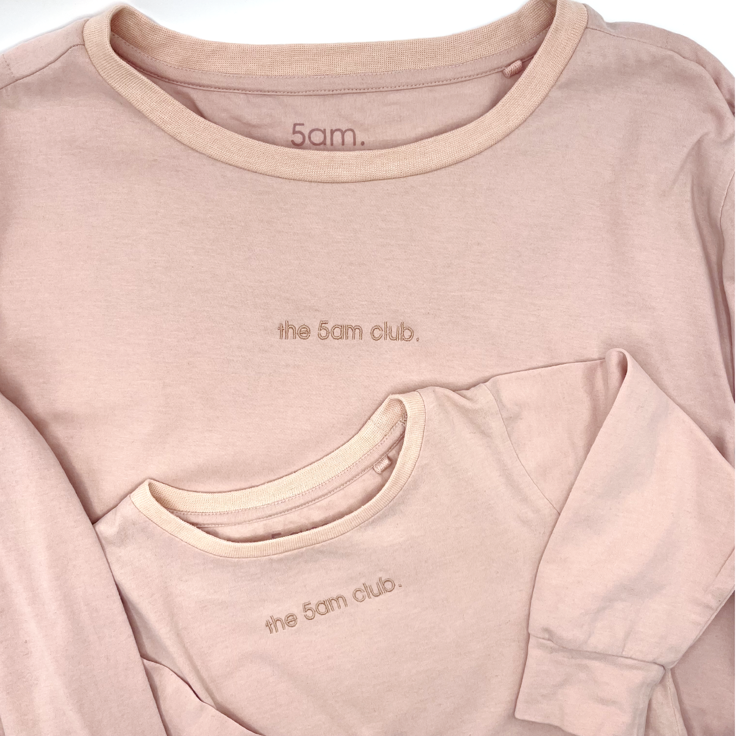 blush pink long sleeve top from the 5am mama. The 5am club logo on the chest