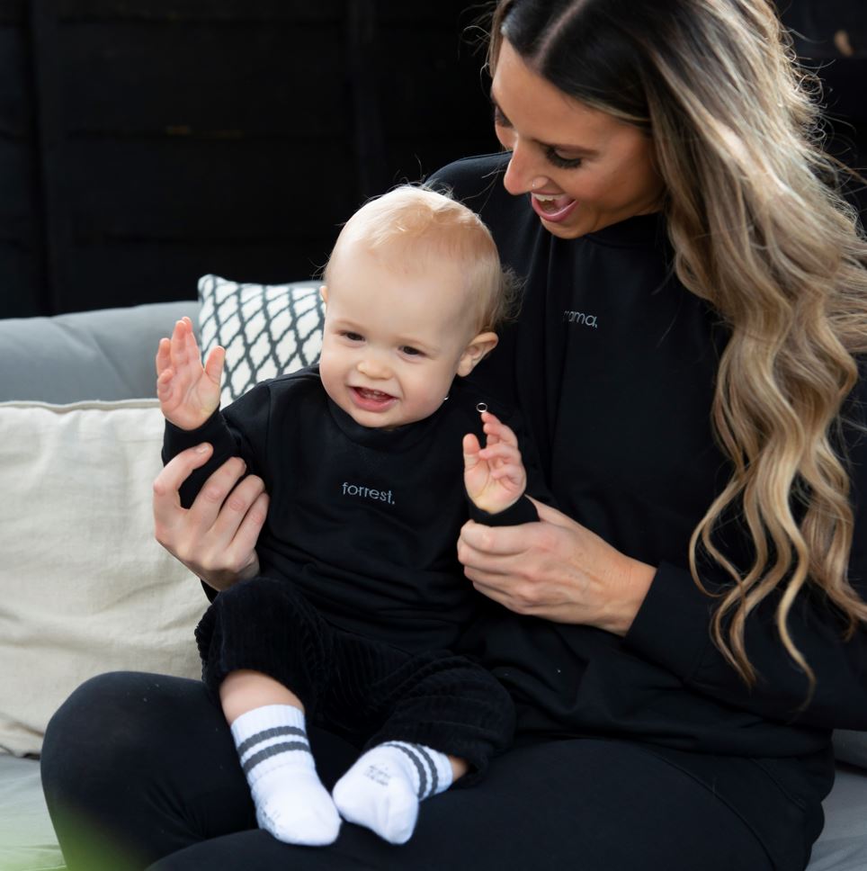 personalised kids black sweatshirt by the 5am mama