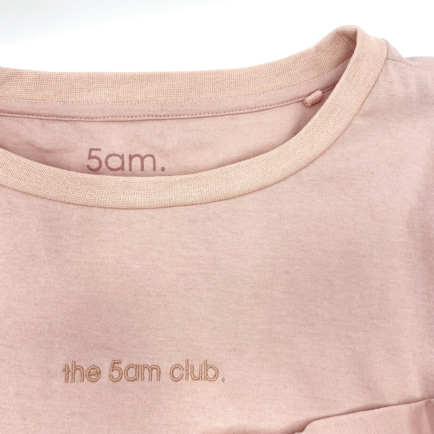 blush pink long sleeve top from the 5am mama. The 5am club logo on the chest