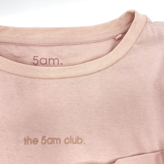 blush pink long sleeve top from the 5am mama. The 5am club logo on the chest