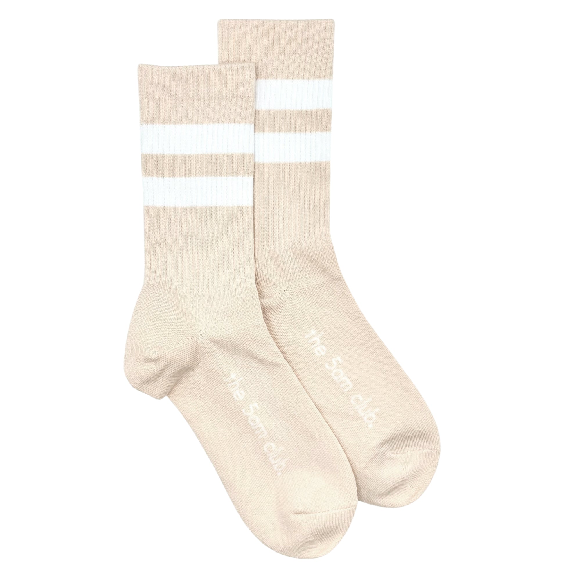 the 5am club crew socks caramel with white stripe