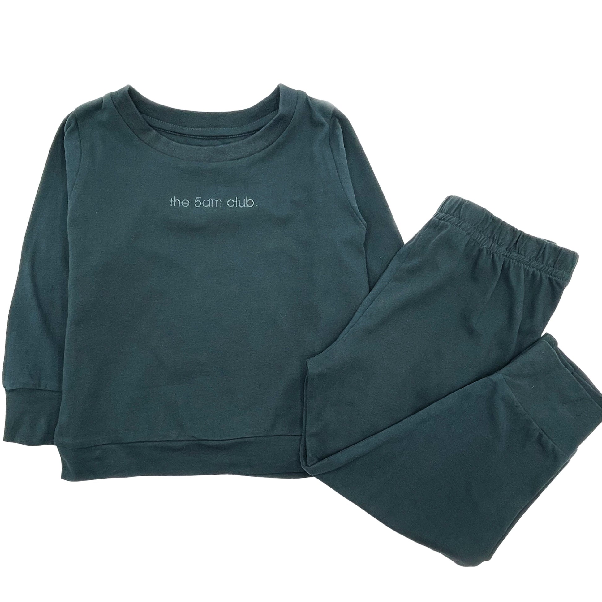 Charcoal long sleeve kids pyjama top with the 5am club logo