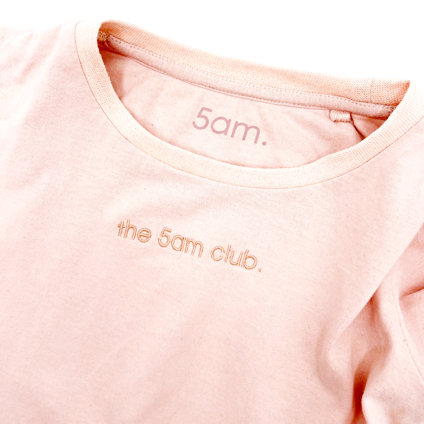 blush pink long sleeve top from the 5am mama. The 5am club logo on the chest