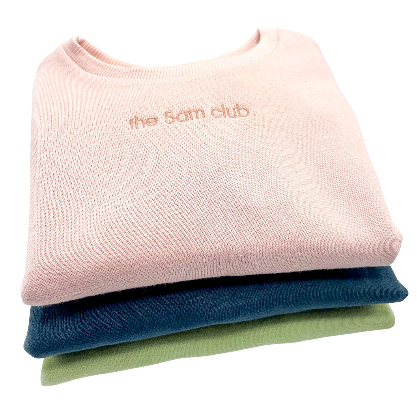 blush pink kids sweatshirt with the 5am club logo on the chest