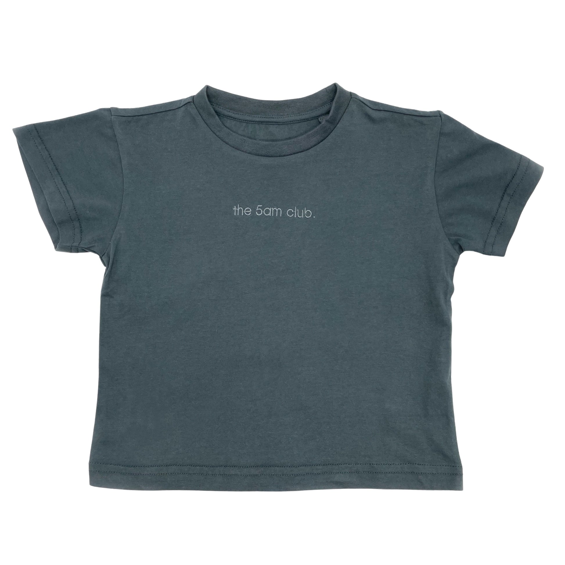 charcoal kids t-shirt with the 5am club logo